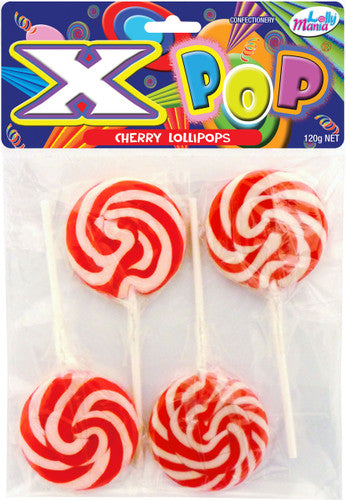 Lolly Mania X-Pops - Red - Cherry Flavour (4 pack - 120g)